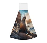 Leone marino sulle rocce asciugamano portatile appendibile, asciugamano da cucina super assorbente, asciugamano da cucina per bambini adulti bagno cucina asciugamano appeso