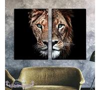 Leone maschio e leonessa Dipinti su tela Stampa artistica da parete Nero Bianco Quadri moderni Poster e stampe decorative per camera 70x100cmX2pcs Senza cornice