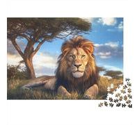 Leone nella savana Puzzle 1000Pcs Animale selvatico Decorazione Per La Casa. Rilassamento E Intelligence Per Adulti E Bambini Da 14 Anni 52x38cm/1000pcs