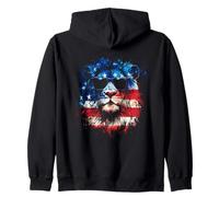 Leone Patriottico Bandiera Americana 4 luglio Leone Animale Africano Felpa con Cappuccio
