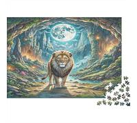 Leone Puzzle in carta spessa Leone nella caverna con luna e stelle confezione puzzle regalo di Natale attività familiare 70x50cm/1000 pezzi