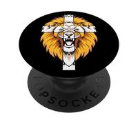 Leone questo papà pregare Dio Gesù croce cristiano papà arte sul retro PopSockets PopGrip Adesivo