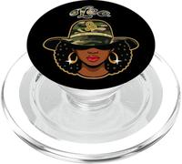 Leone Regina Camo Donna Nero Compleanno Segno Zodiacale Afro PopSockets PopGrip per MagSafe