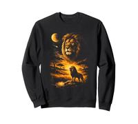Leone Savana Notte Luna Celeste Streak Fauna Selvatica Felpa