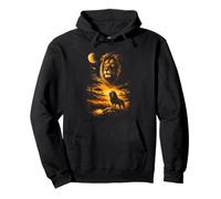 Leone Savana Notte Luna Celeste Streak Fauna Selvatica Felpa con Cappuccio