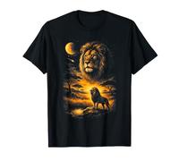 Leone Savana Notte Luna Celeste Streak Fauna Selvatica Maglietta