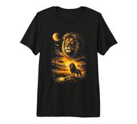 Leone Savana Notte Luna Celeste Streak Fauna Selvatica Maglietta Premium