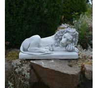 Leone sdraiato a destra statua in pietra H.20 cm 41 x 20 cm 18 kg cemento bia...