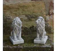 Leone set 2 statuine in pietra H.34 cm 25 x 14 cm grigio 22 kg cemento bianco...
