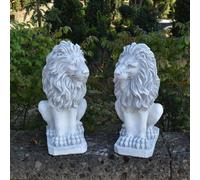 Leone set 2 statuine in pietra h.53 cm 35 x 26 cm grigio 78 kg cemento bianco...