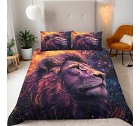 Leone Set Copripiumino Singolo Bambina 150x200cm Leone Stellare Fantasy Copripiumino Microfibra Parure Lavabile Biancheria da Letto 3 Pezzi con Cerniera e 2 Federe 50x75cm