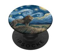 Leone sotto cielo stellato van Gogh Celestial Swirls Art PopSockets PopGrip Adesivo
