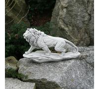 Leone su roccia statua in pietra H.23 cm 38 x 9 cm grigio 5 kg cemento bianco...