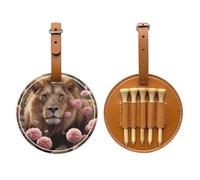 Leone tra i fiori rosa marrone golf tee Storage Bag, multifunzionale Golf tee Storage Bag per gli uomini, durevole PU materiale