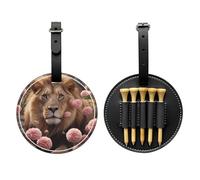 Leone tra i fiori rosa nero golf tee Storage Bag, multifunzionale Golf tee Storage Bag per gli uomini, materiale durevole PU