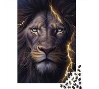 Leone Tuono Ritratto Realistico Puzzle 1000 Pezzi Puzzle per Adulti Scena Fulmine Relax Decorazione Casa Regalo Famiglia 52x38cm/1000pcs