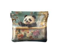 Leone Vintage Vasca da Bagno PU Pelle Piccolo Portamonete Portatile Card Key Organizer per Ragazze Donne Signore, Panda Retro Vasca da bagno, 1 size, moderno