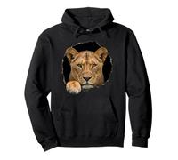 Leonessa Breaking Through Torn Hole Wild Cat Grafica Felpa con Cappuccio