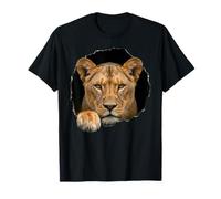 Leonessa Breaking Through Torn Hole Wild Cat Grafica Maglietta