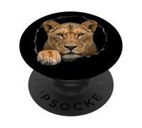 Leonessa Breaking Through Torn Hole Wild Cat Grafica PopSockets PopGrip Adesivo