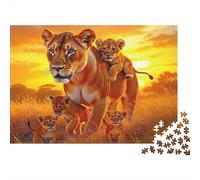 Leonessa e cuccioli nella savana africana Puzzle 1000 Pezzi per Adulti Gioco di Puzzle 1000 Pezzi Scena al tramonto fauna relax interazione familiare decorazione regalo 38x26cm/1000pcs