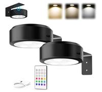 Leonneo Picture Lights, Topveden Picture Lights for Wall, No Drill Picture Lights, Remote Adjustable Dimmable Timer, 3 Color Temperatures or 12 RGB Colors for Art Display, Picture (2*Black,3color)