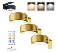 Leonneo Picture Lights, Topveden Picture Lights for Wall, No Drill Picture Lights, Remote Adjustable Dimmable Timer, 3 Color Temperatures or 12 RGB Colors for Art Display, Picture (3*Glod,3color)