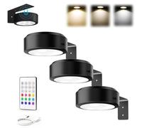 Leonneo Picture Lights, Topveden Picture Lights for Wall, No Drill Picture Lights, Remote Adjustable Dimmable Timer, 3 Color Temperatures or 12 RGB Colors for Art Display, Picture (3*Black,3color)