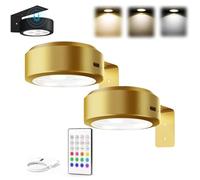 Leonneo Picture Lights, Topveden Picture Lights for Wall, No Drill Picture Lights, Remote Adjustable Dimmable Timer, 3 Color Temperatures or 12 RGB Colors for Art Display, Picture (2*Glod,3color)