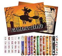 Leonshco 12 inviti per feste di Halloween, 12 braccialetti a scatto per bambini, 20 adesivi per tatuaggi con cicatrici, decorazione di Halloween, inviti per feste di compleanno per bambini