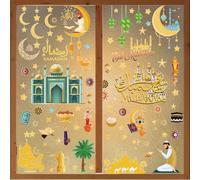 Leonshco 121 fogli di immagini per finestre Ramadan, adesivi autoadesivi Ramadan, decorazione per finestre con stelle e luna in PVC, adesivi per finestre con decorazione Eid Mubarak, decorazioni Rama