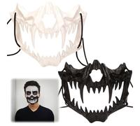 Leonshco Maschera Giapponese per Halloween - 2 Pezzi, Teschio di Tigre Nero e Bianco, Terrificante Cosplay Anime Therian - Divertenti Maschere