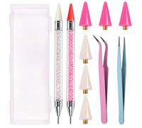 LEONTOOL 10 strumenti per raccogliere strass, applicatori di gemme a doppia testa, per pittura con diamanti, 6 punte di ricambio per cera, 1 pinzetta dritta e 1 pinzetta curva, oltre a una custodia