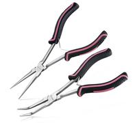 LEONTOOL 2 pinze a becchi lunghi da 7 pollici con lunga portata, pinze a becchi lisci e pinze curve, pinza extra lunga per la creazione di gioielli, avvolgere e afferrare oggetti