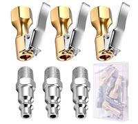 LEONTOOL Confezione da 3 mandrini ad aria in ottone, resistenti con blocco del flusso chiuso, con clip, a connessione rapida, filettatura NPT femmina da 1/4 di pollice per gonfiaggio pneumatici