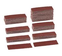 LEONTOOL Kit di 100 micro levigatrici per dettagli, 8,9 x 3,2 cm, strisce di carta vetrata con gancio e anello, grana 80, micro finitura, levigatrice per dettagli, ricariche per fai da te, legno,