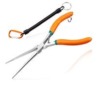 LEONTOOL Pinze ad ago con becco extra lungo da 17,8 cm, ganasce seghettate, doppia molla a balestra e cordino, sottili, per la creazione di gioielli, elettricisti, riparazioni in spazi ristretti