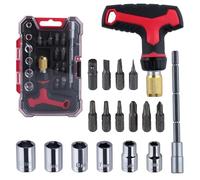 LEONTOOL Set di 18 chiavi a cricchetto con impugnatura a T e cacciavite, 3 posizioni regolabili con impugnatura magnetica, cacciavite a cricchetto multi-bit e set di chiavi a bussola con meccanismo a