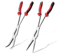 LEONTOOL Set di 2 pinze dritte e piegate a 45 gradi con becchi ad ago a doppio snodo, pinze a becco extra lungo con ganasce seghettate a lunga portata per spazi stretti difficili da raggiungere