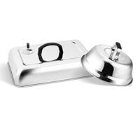 Leonyo - 2 cupole di fusione per piastre, copertura rettangolare da 33 cm con sfiato regolabile, coperchio rotondo in acciaio inox da 22,9 cm, per formaggio, barbecue, copertura per vapore in metallo
