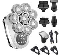 LEONYS Rasoi elettrici for Uomini Calvi, 6 in 1 Rasoio Elettrico for Uomo con Testa Calva Wet/Dry LED Display, Kit for toelettatura Uomo Cordless a Ricarica più Rapida con tagliacapelli for Naso USB