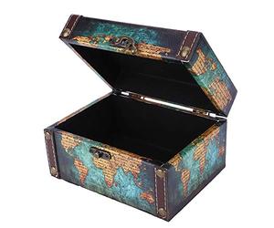 Leopacat Scatola Legno,Cassette Del Tesoro con Coperchio,Gioielli Scatole Decorativa Scrigno Tesoro Vintage Di Esposizione Multiuso Organizzatore Con Lucchetto In Stile Europeo Ornamenti 16X12.5X9Cm