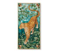 Leopard Botanical Door Cover Art, vivace giungla a tema animale, decorazione per la casa, per interni ed esterni, decorazione per interni ed esterni, 91 x 182 cm