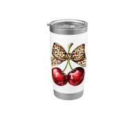Leopard Bow Cherry Coquette Ribbon Estetica Signore Bicchiere termico in acciaio inox doppia parete
