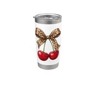 Leopard Bow Cherry Coquette Ribbon Estetica Signore Bicchiere termico in acciaio inox doppia parete