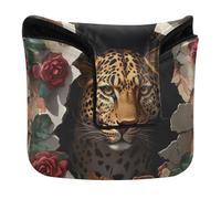 Leopard Breaking Through The Rose Mallet Mallet Copertura magnetica Snap Golf Regali per Mallet Square Impermeabile PU Pelle