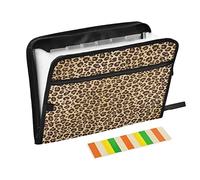 Leopard - Cartella portadocumenti espandibile formato A4, per aule, casa, ufficio e viaggi, con stampa leopardata