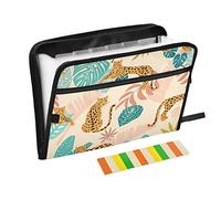 Leopard - Cartella portadocumenti espandibile, formato A4, per aule, casa, ufficio e viaggi, motivo leopardato