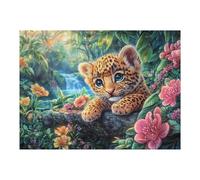 Leopard Cub on Mossy Rock with Waterfall Puzzle 500 Pezzi Rompicapo Intelligente Educativo Sfida Logica Per Adulti Idea Regalo Festa Aziendale Per Dipendenti 500 PCS