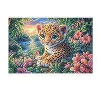 Leopard Cub on Rock with Tropical Flowers Puzzle 1000 Pezzi Giochi Da Tavolo Per Famiglie Divertimento Per Tutti Rilassamento E Convivialità Regalo Per Tutta La Famiglia 1000 PCS